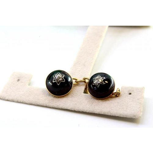 Round Gold Cufflinks with Diamond Chips, Set of 2 For Sale - Image 3 of 5