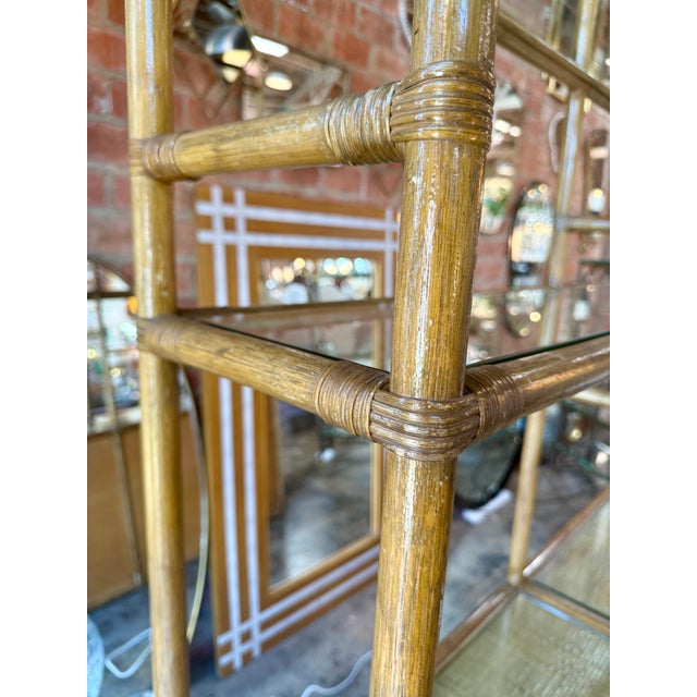 Vintage Coastal Rattan Etagere Cabinet With Glass Shelves For Sale In Los Angeles - Image 6 of 8