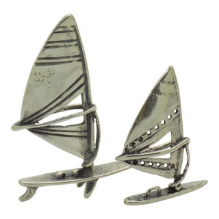 Vintage Italian Handmade Genuine Silver Windsurf Dollhouse Miniatures Figurines For Sale