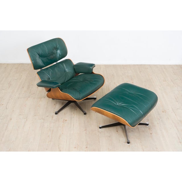 Green Set of Vintage Lounge Chair with Ottoman in Avocado Green by Charles and Ray Eames for Herman Miller, 1970s For Sale - Image 8 of 18