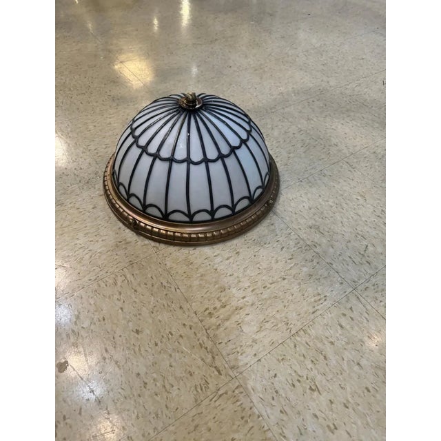 1900 Leaded Glass Light Fixture Flush Mount For Sale - Image 4 of 4