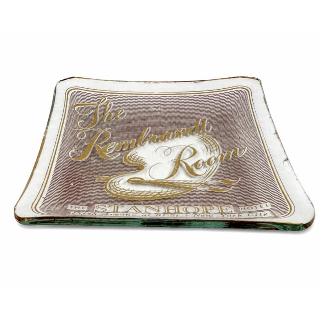 Vintage the Rembrandt Room the Stanhope Hotel Nyc Glass Ashtray New York City For Sale - Image 9 of 11