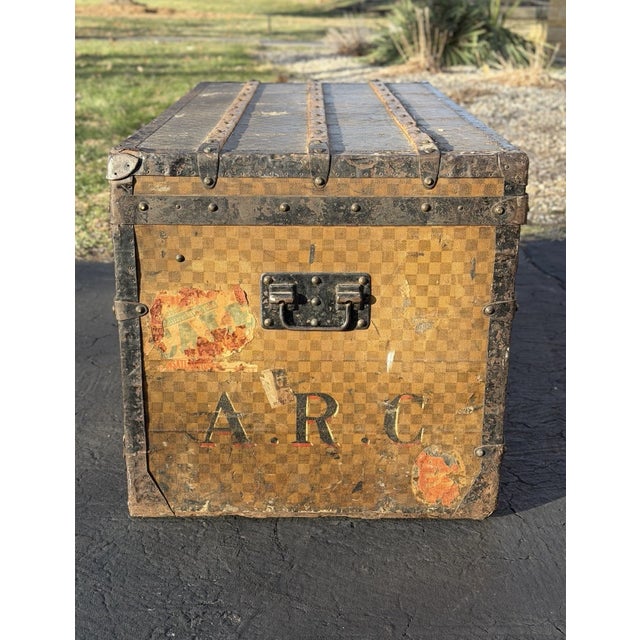 Late 19th Century Louis Vuitton Steamer Trunk Damier Canvas With Trays 1800's Antique Luggage For Sale - Image 5 of 17