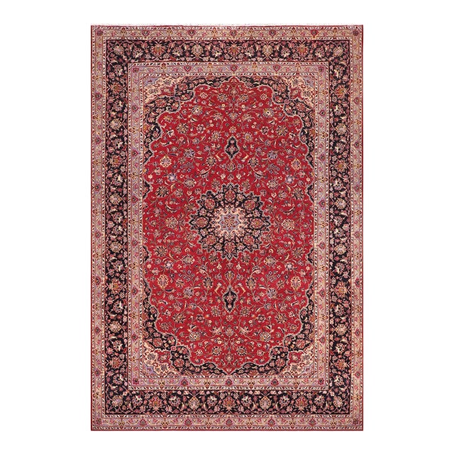 Shabby Chic Persian Kashan Red/Purple Wool Rug - 9'8'' X 13'9'' For Sale