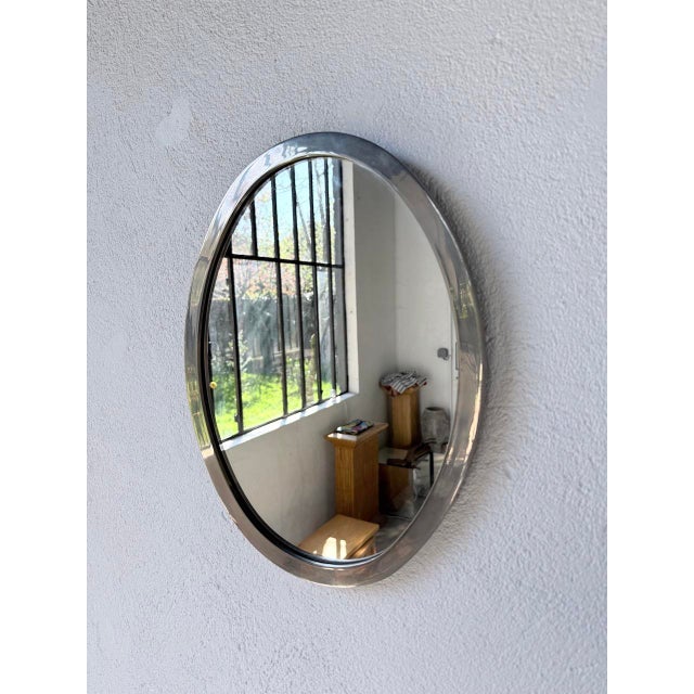 Metal Oval Silver-Plated Metal Mirror, 1950s For Sale - Image 7 of 18