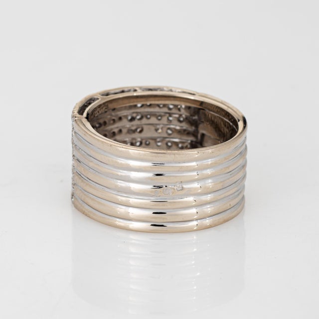 1980s 80s Portuguese Diamond Wide Band Sz 7.5 Cigar Ring 19k White Gold Fine Jewelry For Sale - Image 5 of 7