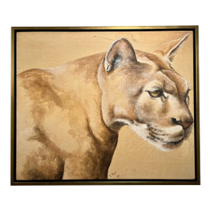 1980 Original Oil on Canvas Painting Mountain Lion by American Artist Della Mazy
