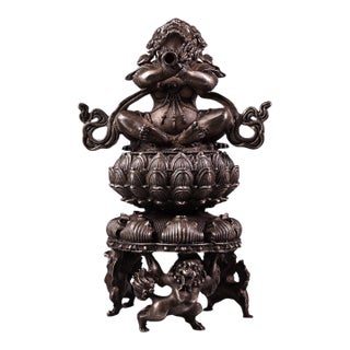 Late 19th Century Silver-Plated Bronze Censer With Vajra Deity, 900g, 7" Tall For Sale