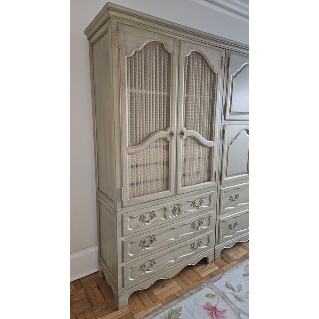 Shabby Chic Mid 20th Century French Provincial Triple Armoire Wall Unit by Baker Furniture For Sale - Image 3 of 15