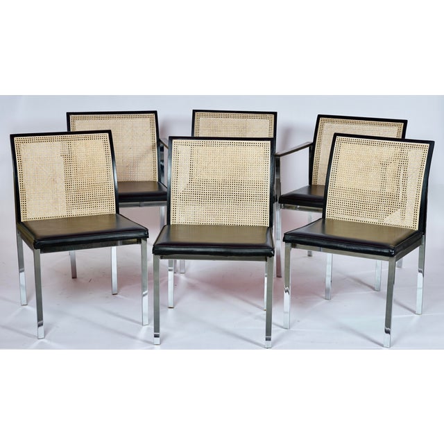 Wood Vintage Paul McCobb for Lane Cane-Back Dining Chairs in Rosewood & Chrome & Newly Caned Backs - Set of 6 For Sale - Image 7 of 14