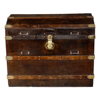 Antique Victorian Dome-Topped Leather-Bound Steamer Trunk, 1860 For Sale