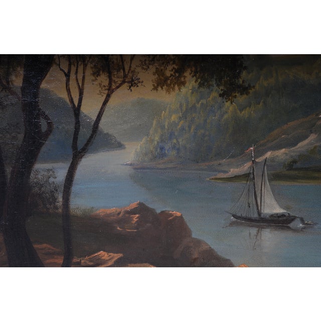 Blue Romantic Artist, River Landscape, 19th Century, Oil Painting, Framed For Sale - Image 8 of 18