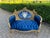 1940s 1940 French Louis XVI Gold Beech Blue Velvet Settee For Sale - Image 5 of 18