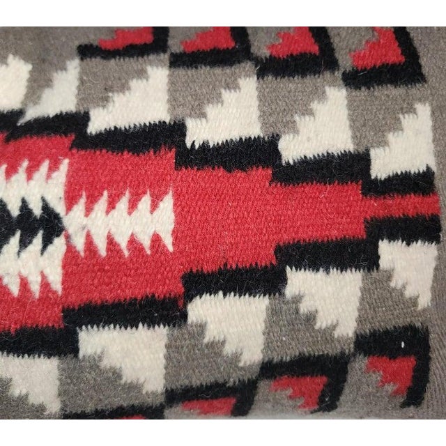 Amazing large Mexican Indian weaving bolster pillow with black linen backing.This bolster pillow is down & feather fill.