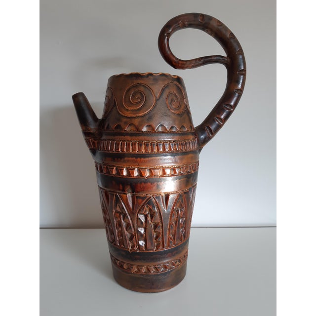 Ceramic Zoomorphic Pitcher with Scarified Decoration by Huguette Bessone For Sale - Image 10 of 12