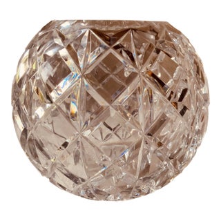 Antique French Cut Crystal Rose Bowl, Diamond Pattern, 7" For Sale