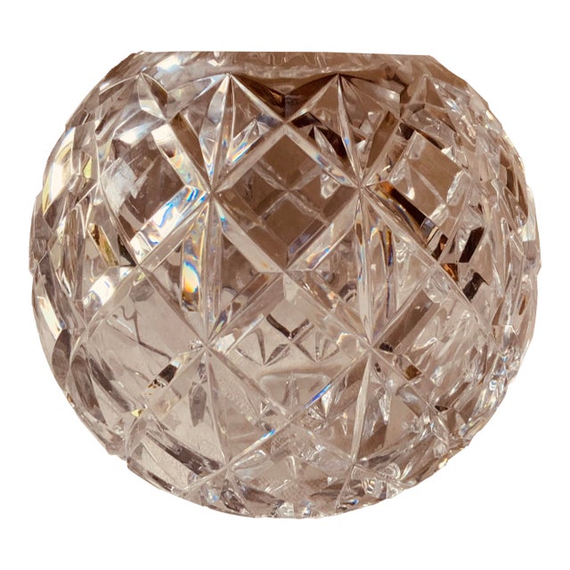 Antique French Cut Crystal Rose Bowl, Diamond Pattern, 7" For Sale