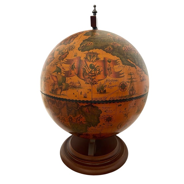 Vintage Italian Old World Globe Bar ~22" Tall Zodiac Signs MCM For Sale - Image 4 of 11