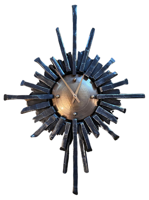Brutalist Hollywood Regency Sunburst Metal Wall Clock, Germany, 1970s