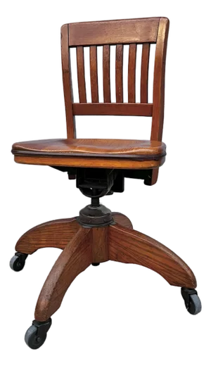 Vintage Solid Oak Banker's or Typist Office Chair on Casters | Gunlocke Style