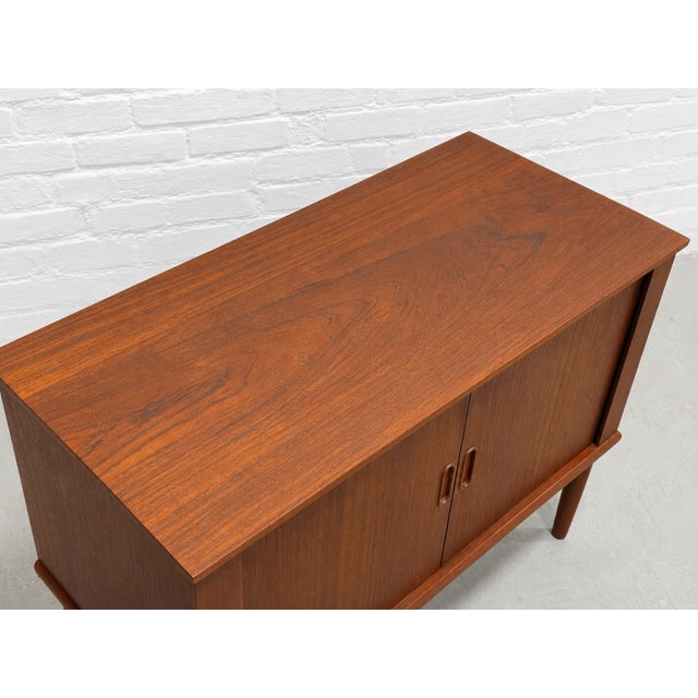 Brown Danish Mid Century Modern Tambour Door Jr. Credenza / Vinyl Record Storage Cabinet, Circa 1960's For Sale - Image 8 of 13