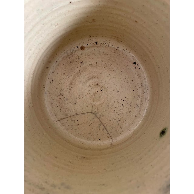 Antique Early American Salt-Glazed Cream & Cobalt Blue Large Stoneware Crock For Sale - Image 11 of 12