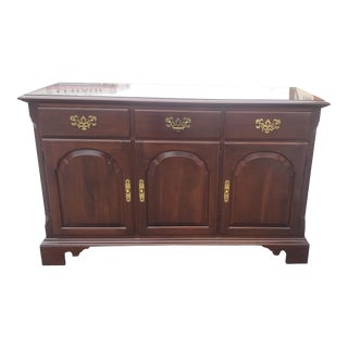 Ethan Allen Solid Cherry Mid-Size Buffet Credenza With Protective Glass Top For Sale