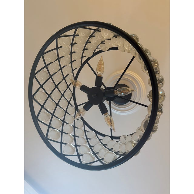 2010s Jonathan Y "Gabrielle" Crystal Orb & Iron 5-Light Semi-Flush Mount Chandelier For Sale - Image 5 of 6