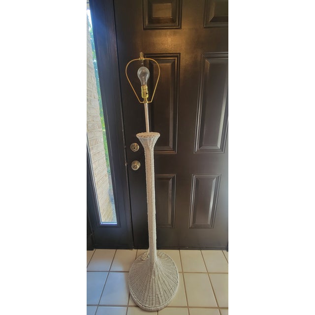 1970's Boho Chic White Wicker Floor Lamp For Sale - Image 14 of 18