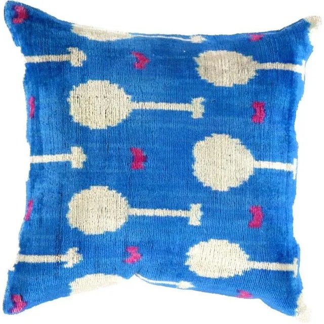 2020s Boho Chic Silk Velvet Ikat Pillow For Sale - Image 5 of 5