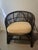 Wood Pair of Rattan and Bamboo Barrel Back Armchairs With Cream Cushions For Sale - Image 7 of 11