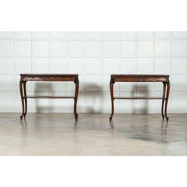 Wood French Walnut and Marble Serving Tables, 1880s, Set of 2 For Sale - Image 7 of 18