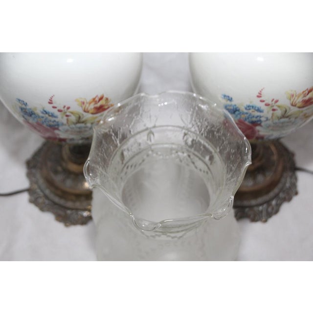 Blue Opaline Frosted Glass Lampshade with Floral Decor Lamps, 1950s, Set of 2 For Sale - Image 8 of 18