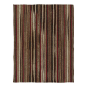 1950s Vintage Bidjar Palas Persian Kilim in Beige-Brown and Red Stripes by Rug & Kilim