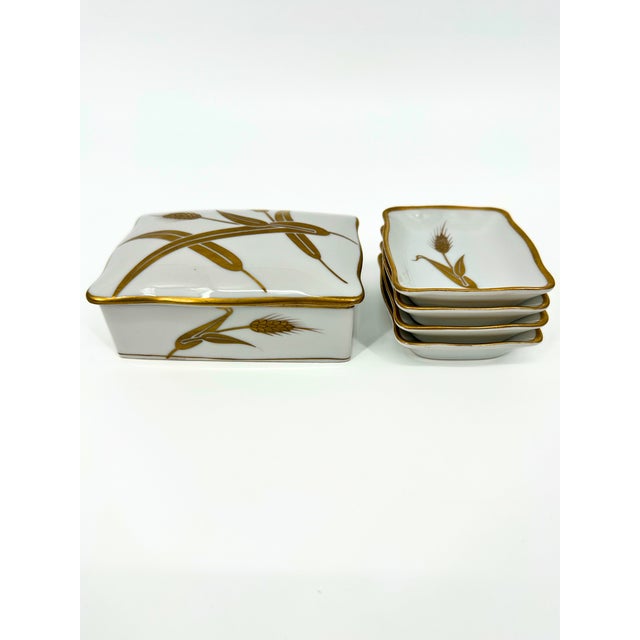 Gold Vintage Fujiyama Porcelain Box and Dishes Set of 5 Gold Wheat For Sale - Image 8 of 12