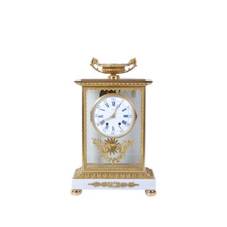 Empire Napoleon III Style Table Clock with White Carrara Marble Base, 1980s For Sale