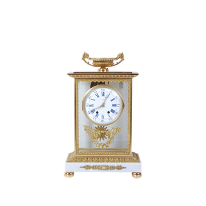 Empire Napoleon III Style Table Clock with White Carrara Marble Base, 1980s