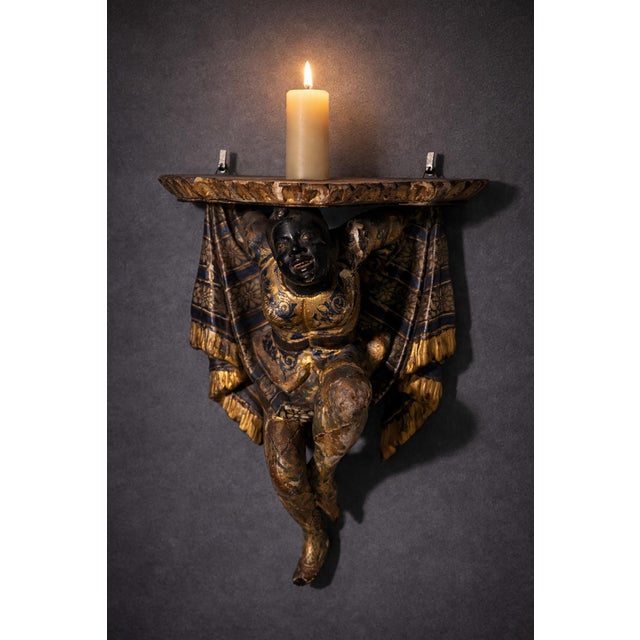 Brown Antique Italian Venetian Polychrome Wall Consoles, 1800, Set of 2 For Sale - Image 8 of 14