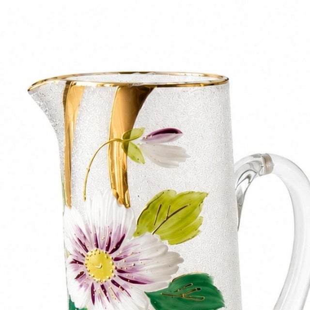 Glass and Crystal - Two mugs. European; early 20th century, made of molded glass with metal lids. Hand-painted polychrome...