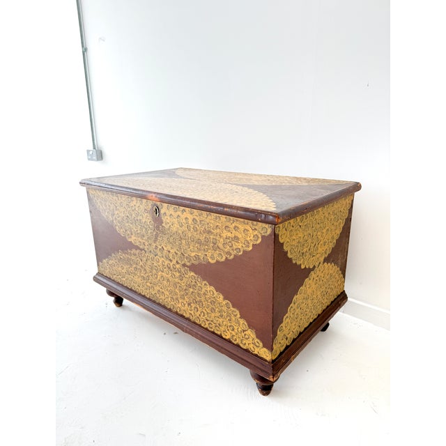 19th Century 19th Century Folk Art Dome-Top Wallpaper Travel Chest, 1878 For Sale - Image 5 of 18