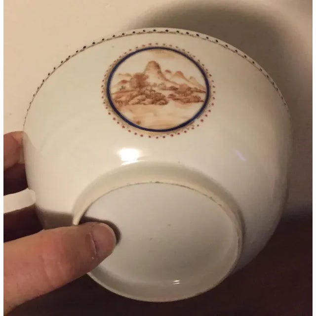 Antique Circa 1800s Chinese Export Porcelain Bowl Decorated with Sepia Landscape For Sale - Image 4 of 10