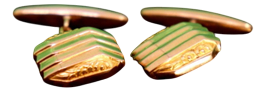 Gold Cufflinks with Raised Trim and Parallel Bands, Set of 2