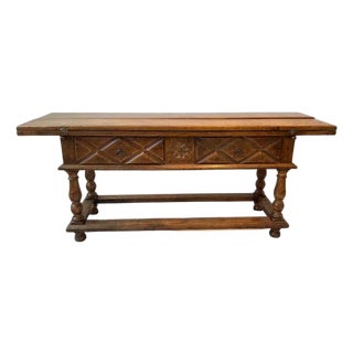 1980s French Style Louis Xviii Hand Carved Drop Leaf Console / Dining Table For Sale