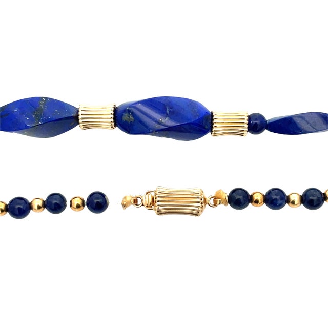Mid 20th Century Lapis Lazuli Beaded Necklace With 14k Gold Accents 28 Inches For Sale In New York - Image 6 of 6