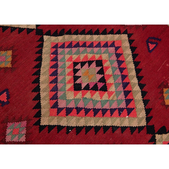 Textile Mid-20th Century Turkish Kilim Red Handmade Tribal Wool Rug For Sale - Image 7 of 8