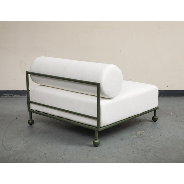 Modern Outdoor Lounge Chair With Olive Green Stainless Steel Frame For Sale - Image 11 of 17