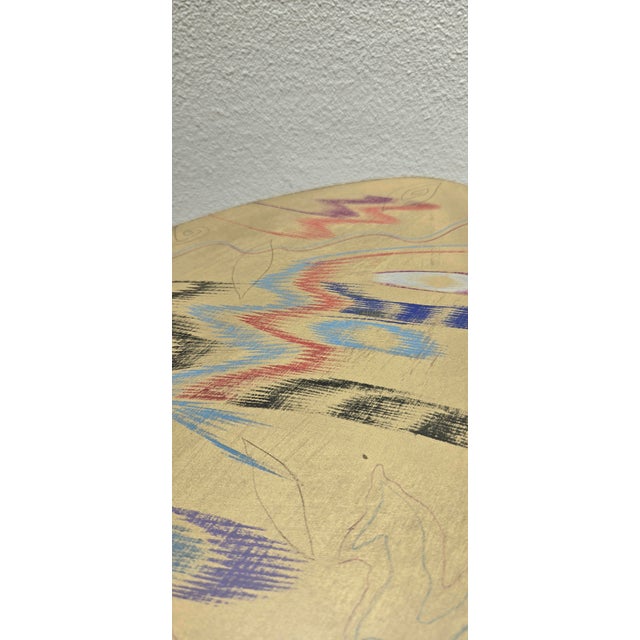 1990s Carlo Malnati Post-Modern Italian Gold Abstract Print Side Table Oval 80s 90s For Sale - Image 5 of 15