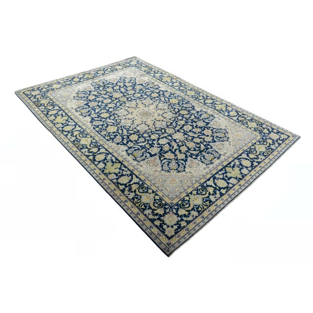 Mid-Century Modern Kashan Oriental Rug in Blue & Cream For Sale - Image 3 of 13