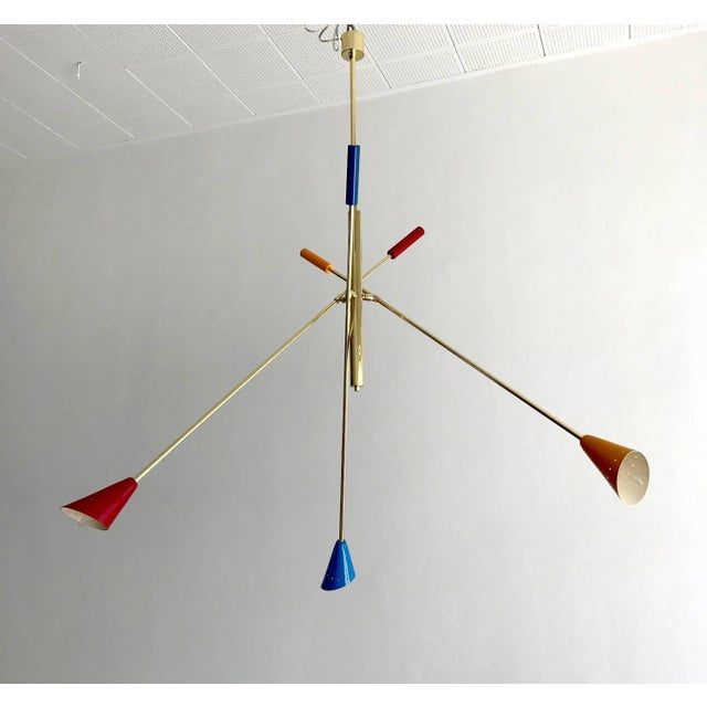 Mid-Century Modern Italian Brass Ceiling Light with Articulate Arms For Sale - Image 3 of 6