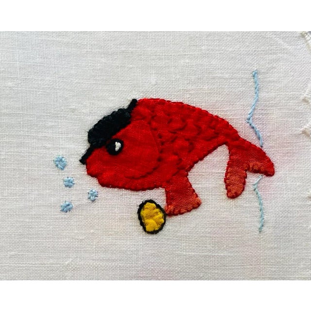 Mid 20th Century Vintage Madeira Linen Appliqué School of Fish Cocktail Napkins, Set/4 For Sale - Image 5 of 5